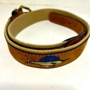 Men's Zep-Pro USA Leather Canvas Brass Embroidered Sailfish Fishing Boat Sz 32